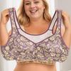 CINOON Women's Plus Size Floral Front Button Wireless Bra Wide Straps No Pad Full Coverage Side Support Comfy Breath Daily Bra L-6XL
