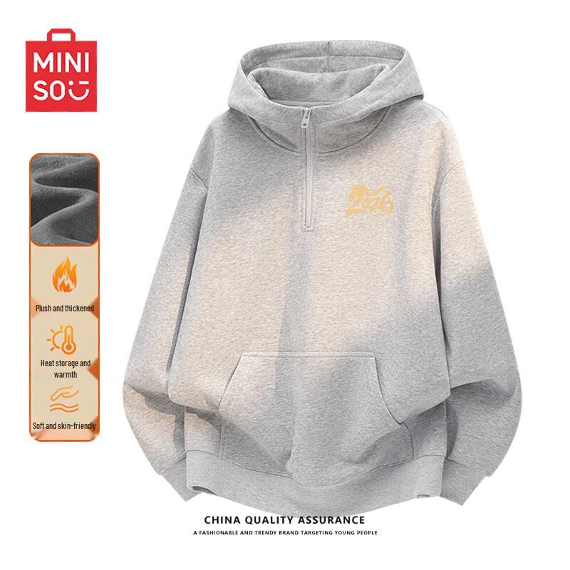 MINISO Men's Year of the Horse Half-Zip Hooded Fleece Sweatshirt
