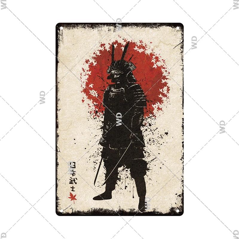 Retro-Kunst im japanischen Stil, Vintage-Samurai-Poster, Blechschild, dekorative Metalltafel, Wandplatte, Schilder, Wohnzimmer, Schlafzimmer, Heimdekoration