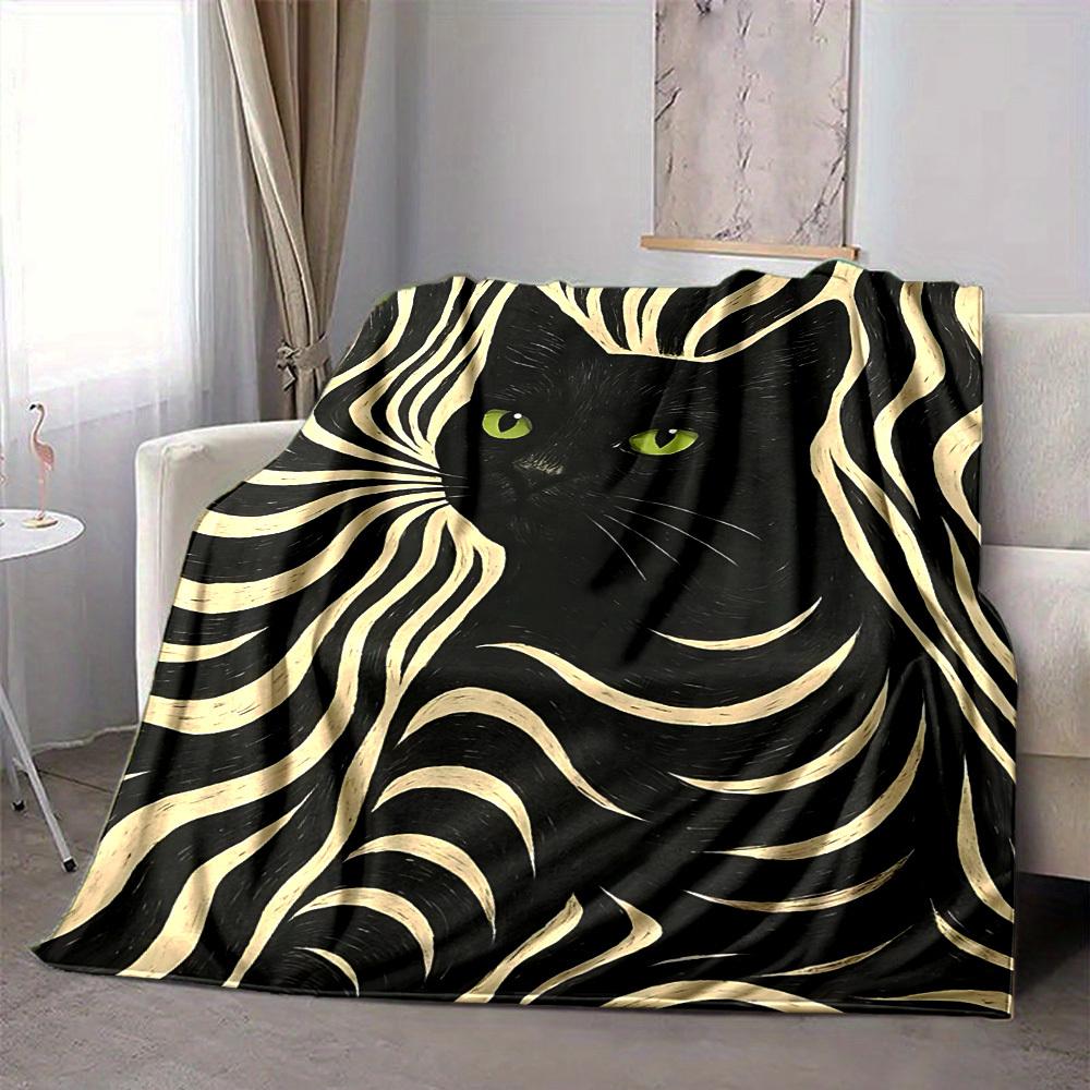 1pc Cat Stripes Print Blanket Lightweight Flannel Throw Blanket For Sofa, Bed, Living Room, Office, Outdoor Travel, Camping