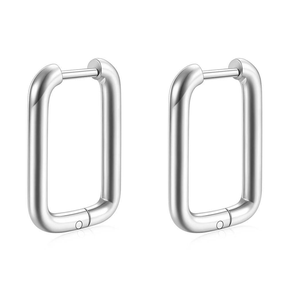 18K Gold U-shaped Rectangular 3MM Hollow Stainless Steel Fashion Earrings