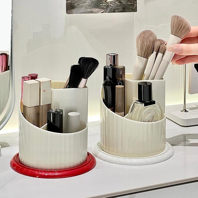 BPA Free Rotating Makeup Brush Organizer Dustproof Clear Cover Multi Slots for Women Bedroom Vanity Desktop