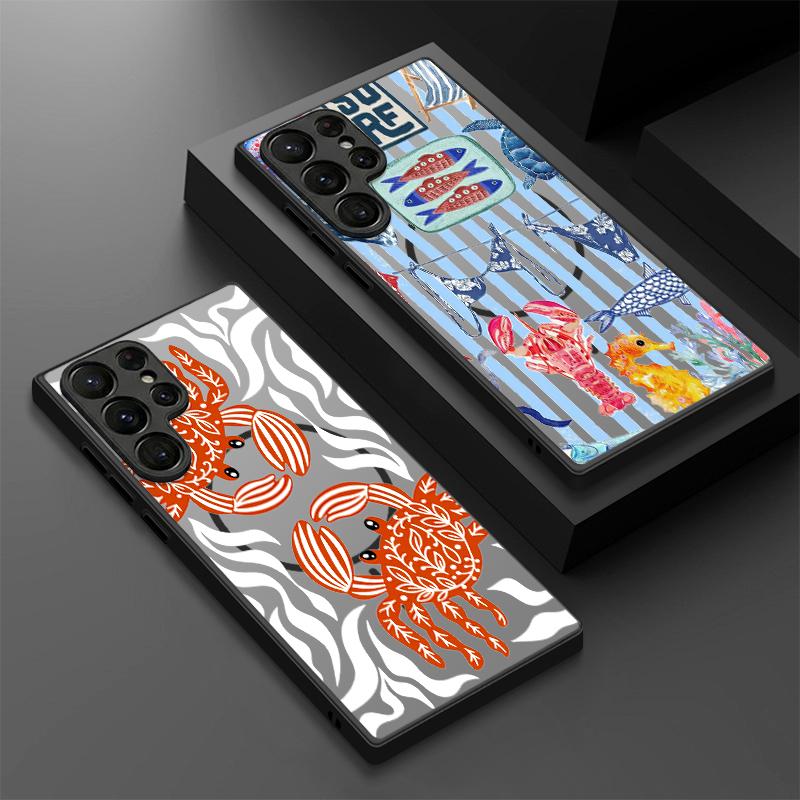 Vintage Sardine Stripes Print Case For Samsung Galaxy S26 Ultra S25 FE S24 S23 S22 Plus S21 FE Magnetic Slim Hybrid TPU+PC Matte Phone Cover