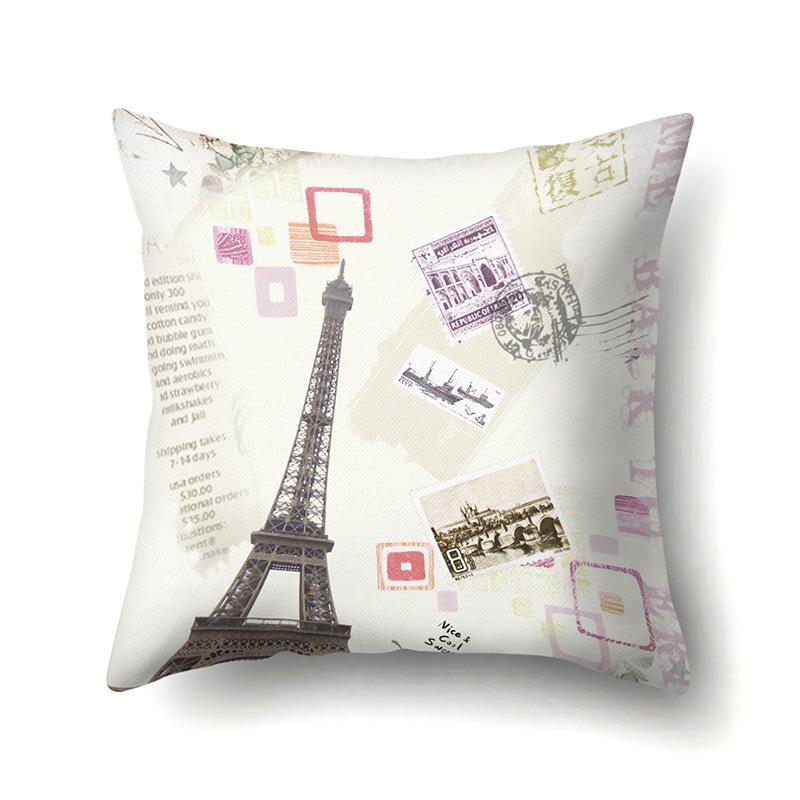 Polyester Pillow Cover Home Printed Pillow Cover Retro Tower European Building Cushion Cover Car Cushion Cover