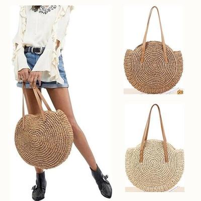 Handmade Woven Round Women Shoulder Bag Bohemian Summer Straw Beach Handbag