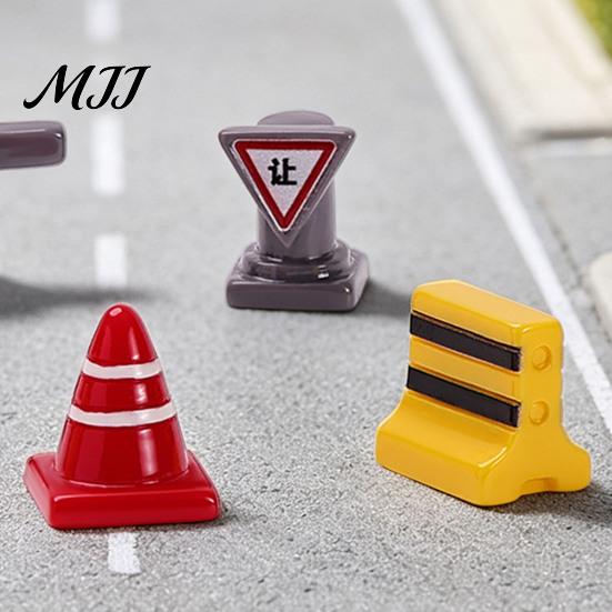 Miniature Building Accessories 8Pcs Mini Traffic Sign Figurines, Simulation Street Barrier Ornaments, Tiny DIY Scene Construction Kits Light,