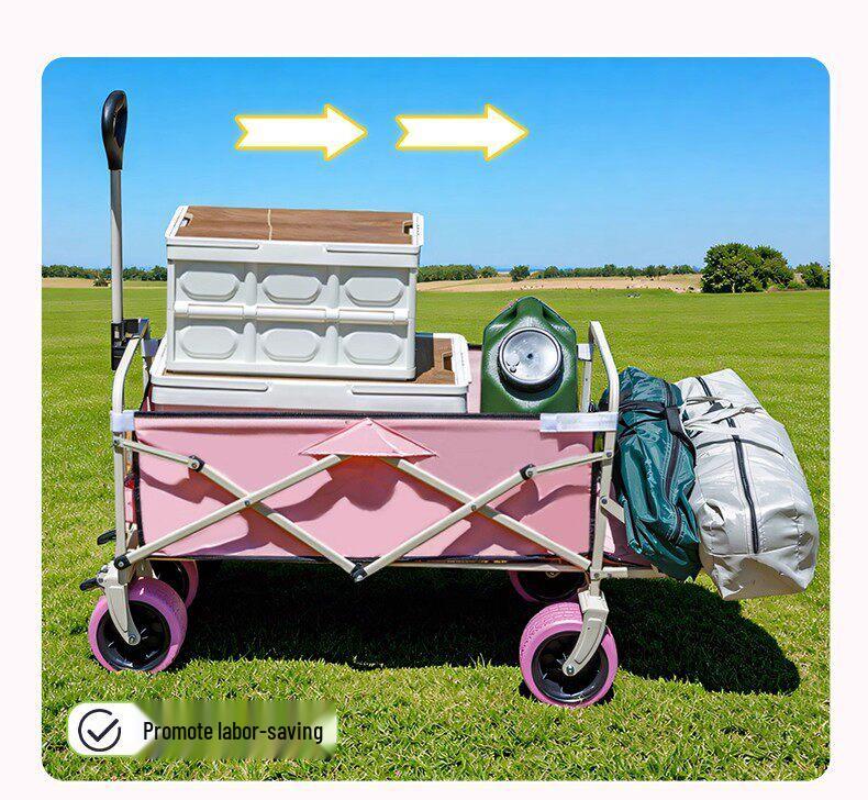 Pink Camper Van Portable Folding Cart for Packages and Picnic Camping