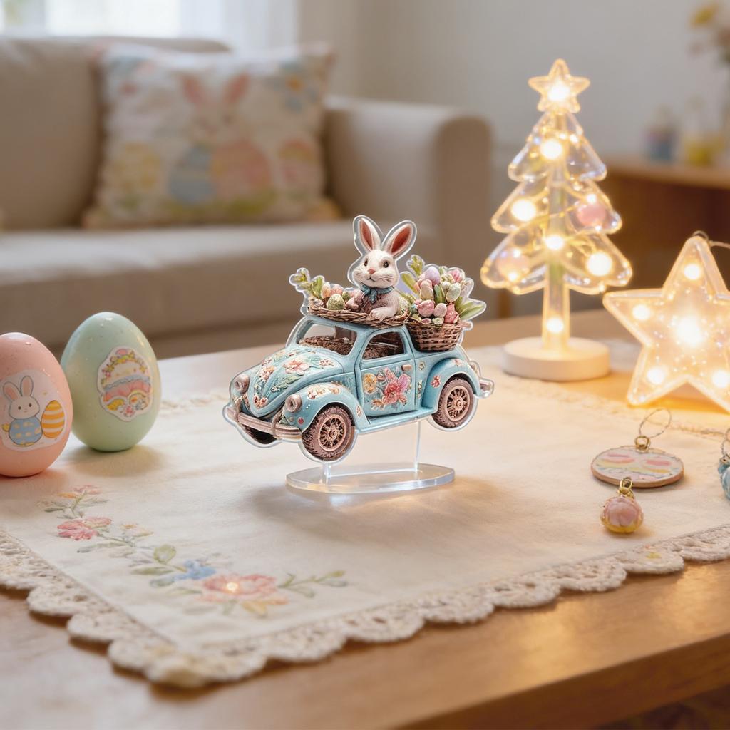 2D Flat Acrylic Easter Egg Bunny Scene Ornament For Festive Decoration