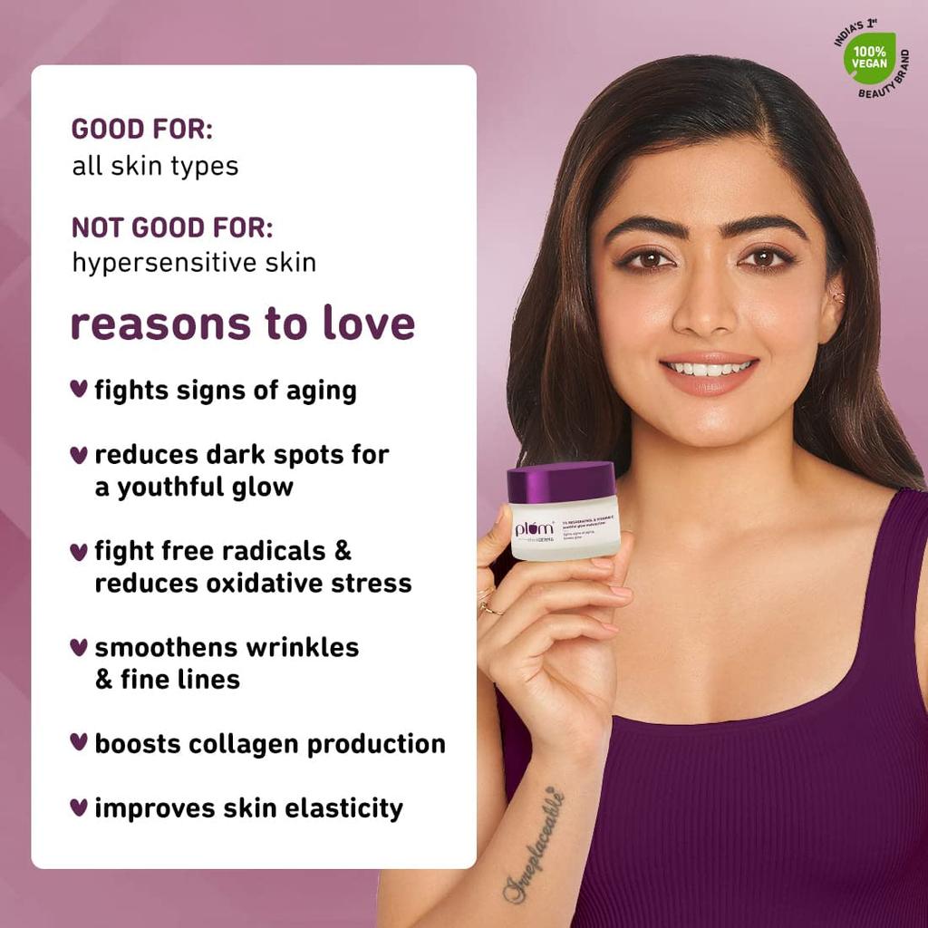 Plum Resveratrol Vitamin C Youthful Glow Moisturizer Lightweight Quick Absorbing Vegan Face Cream 50 G Daily Care
