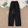 American Retro Pants Men's Spring and Autumn Multi-pocket Tooling Drawstring Tied Feet Wide-leg Casual Pants