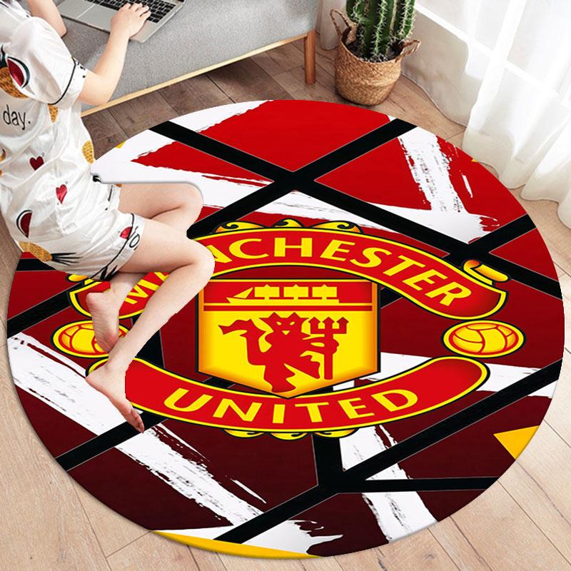 Manchester United F Round Area Rug,Carpet Rug for Living Room Bedroom Sofa Playroom Decor,Non-slip Floor Mat