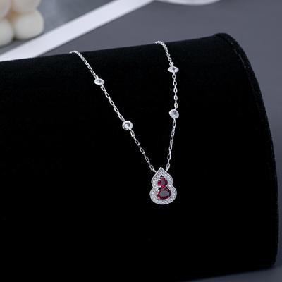 Light and Fashionable Luxury Gourd Ruby Pendant Neck Chain Earrings Exquisite Design Sense Niche Collarbone Chain Women