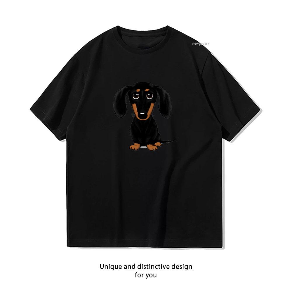 Cute Black and Tan Smooth Coated Dachshund Cartoon Dog TShirt Women Unisex Casual Cotton Graphic T Shirts Classic Aesthetic