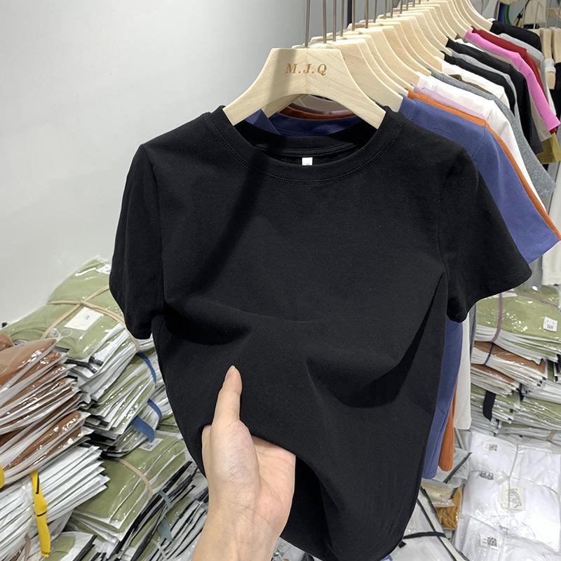 Women's Slim-Fit Pure Cotton Short-Sleeve Round Neck Base Layer T-Shirt