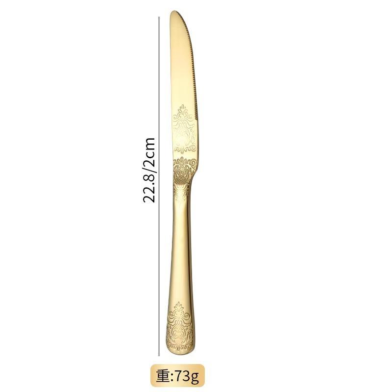 Light luxury pattern stainless steel western food tableware steak knife fork spoon retro mirror set
