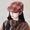 Reverse-wear Beret Forward Cap for Women, Autumn and Winter, Japanese Retro Plaid Duckbill Cap, Stylish and Versatile Newsboy Painter's Hat