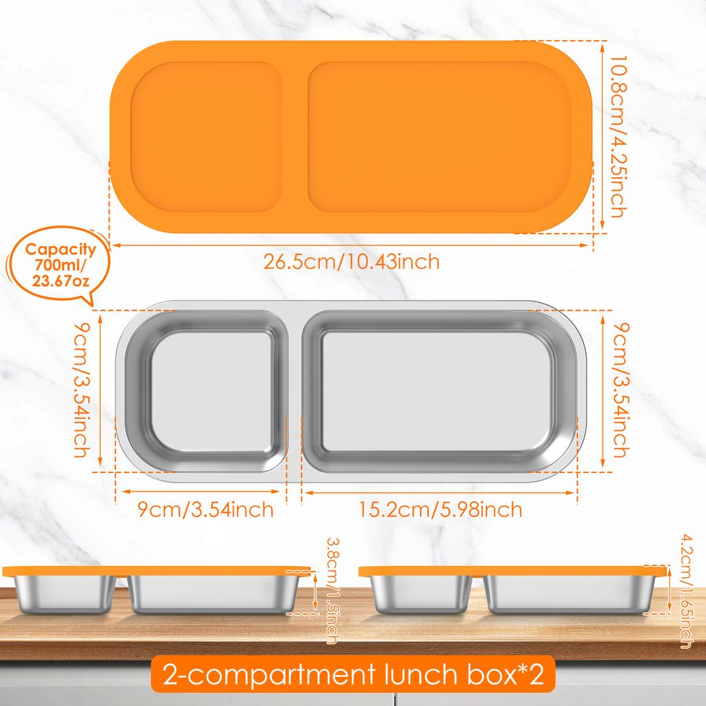 Snack Box with 2/3 Compartment Stainless Steel Meal Plate Children Food Box with Lid Divided Snack Container for Sweet Spice Nut