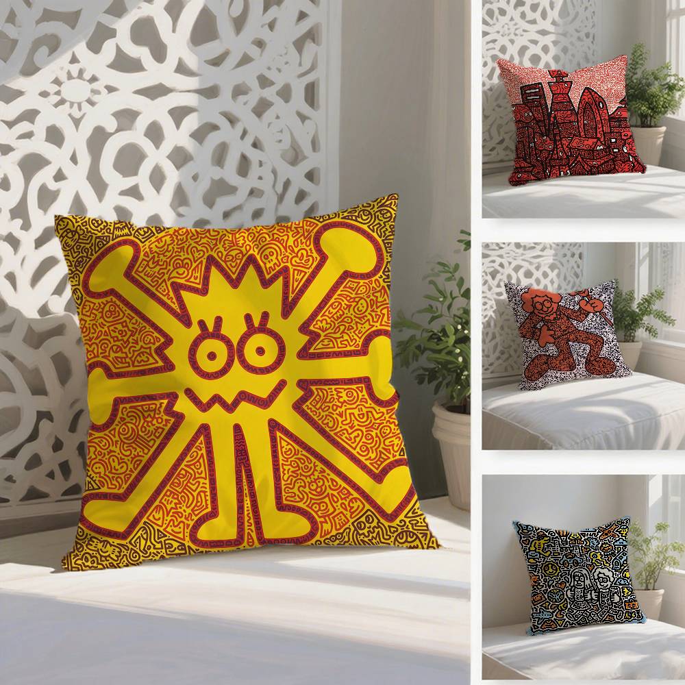 Famous Genius Graffiti Art Mr Doodle Pillow Case Anti-dustmite Pillowcase Invisible Zipper Silky Short Plush Sofa Cushion Cover