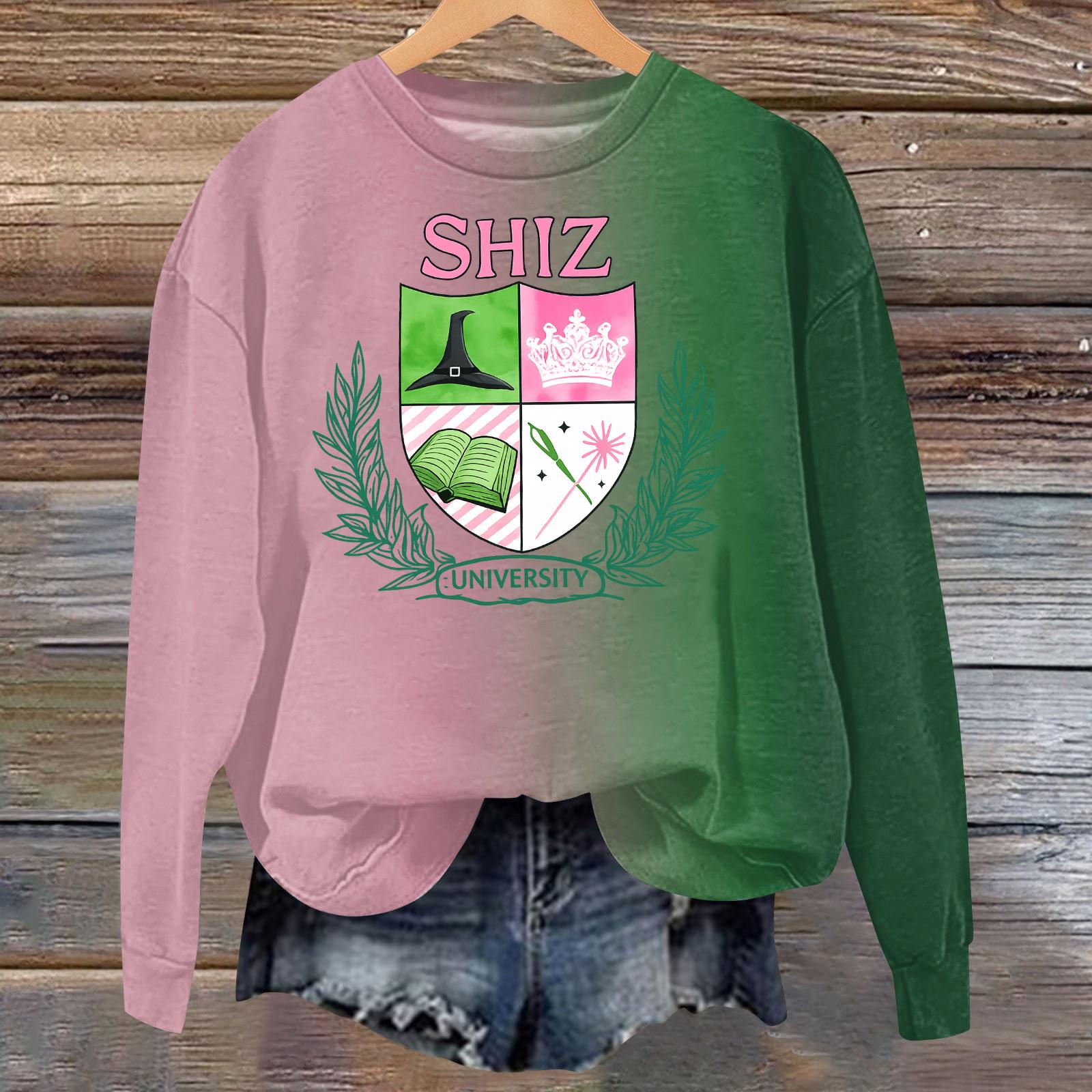 

Women s Fashion Casual Long Sleeve Loose Printed Sweatshirt S зелений