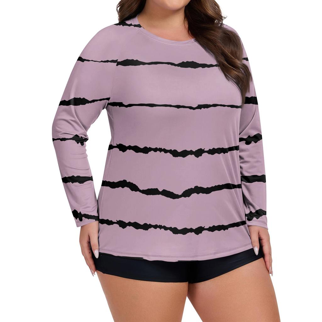 Dame Trykk Stor Størrelse Langermet Badedrakt Soljakke Hurtigtørkende Topp for Fotturer