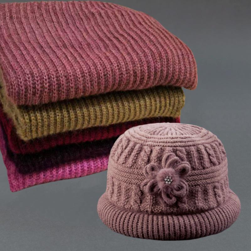 Thickened Woolen Fisherman Hat for Middle-Aged & Elderly Women - Warm, Velvet-Lined, Knitted Hat for Autumn & Winter