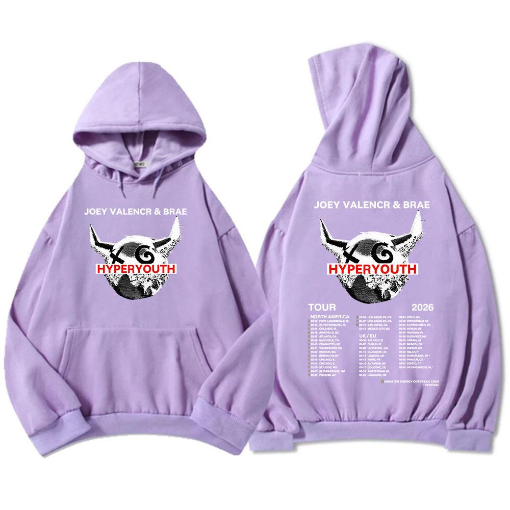 JOEY VALENCE & BRAE Hyperyouth Tour 2026 Hoodies Fleece Casual Long Sleeve Hooded Sweatshirt Heavy Mental Unisex Sudadera Merch