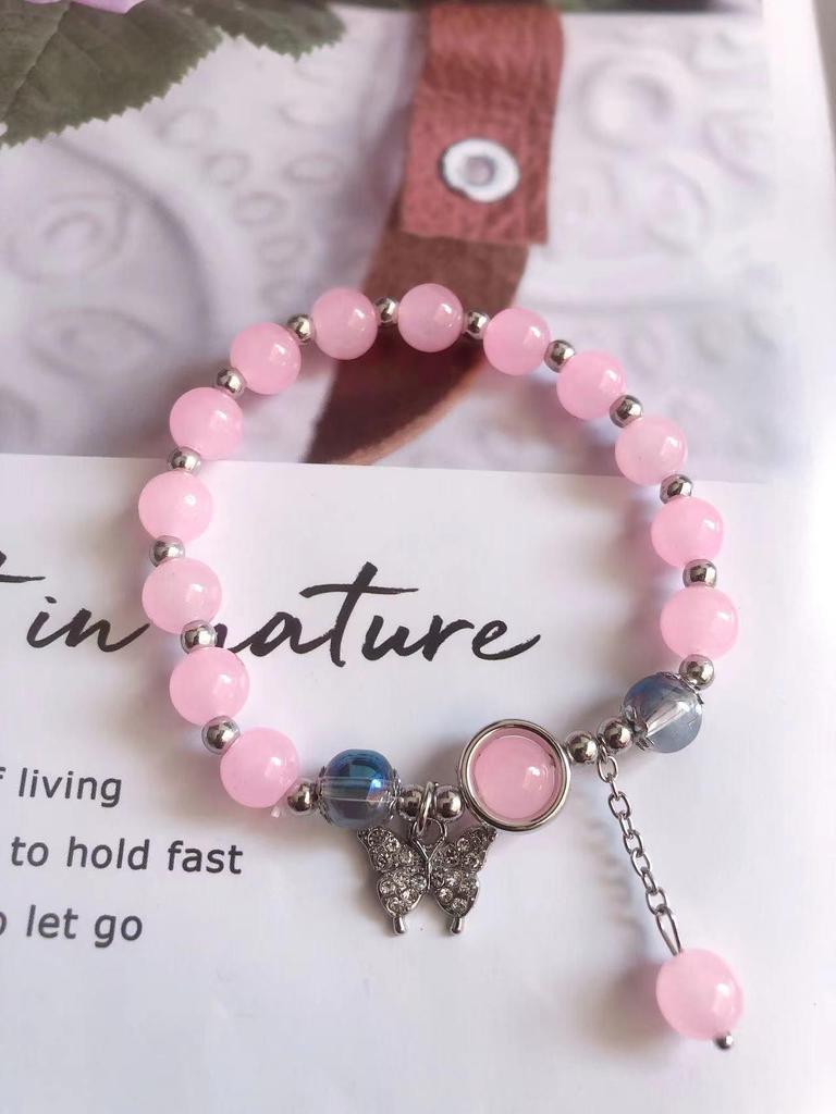 New Women's Mori Style Butterfly Glass Bracelet with Colorful Crackle Beads