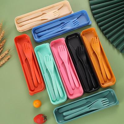 Portable Wheat Straw Cutlery Set: Reusable Fork, Knife, and Spoon for Students and Travel