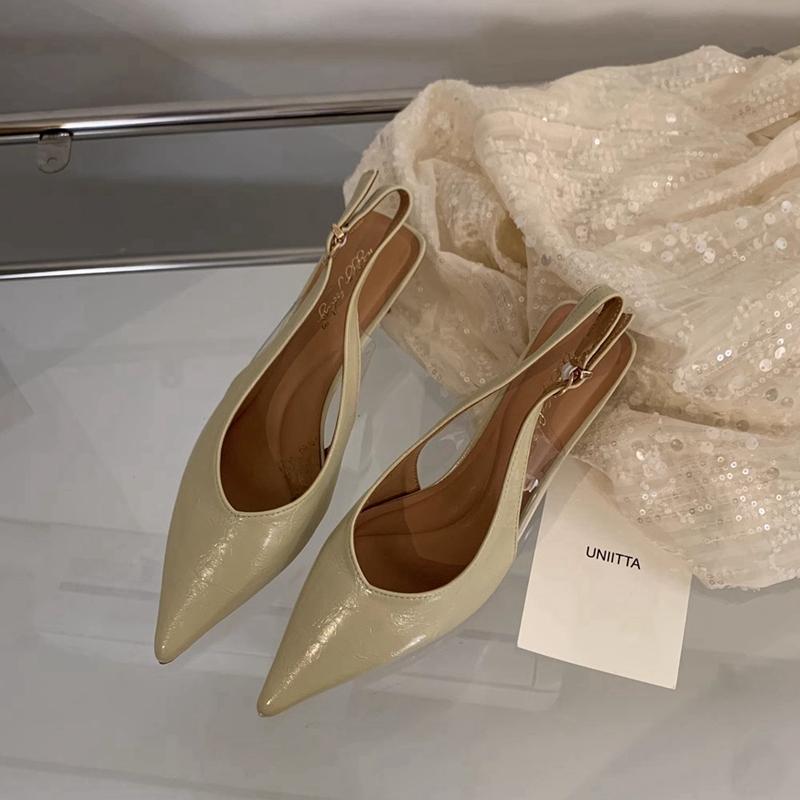 Fashion SUOJIALUN 2024 Summer New Brand Women Sandal Fashion Pointed Toe Shallow Ladies Elegant  Slingback Shoes Thin Med Heel Pumps