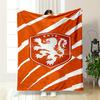 Netherlands Lion Emblem On Orange Printed Flannel Blanket for Bedroom, Living Room, Sofa, and Nap