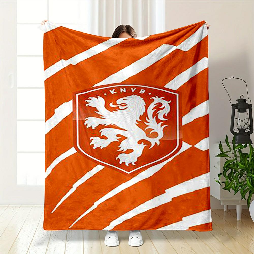 Netherlands Lion Emblem on Orange printed Flannel blanket for bedroom, living room, sofa, and nap