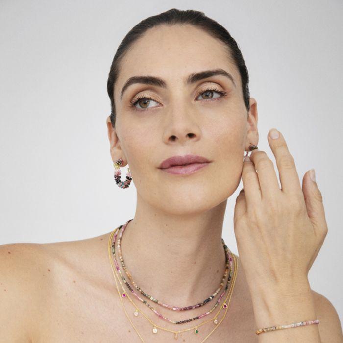 Boucles D'oreilles En Argent 925 Luxenter Avec Tourmaline Multicolore Finie En or Jaune 18K - Salblai