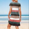 Women's Summer Fashion V-Neck Loose Dress Petal Short Sleeve Striped Printed Beach Dresses