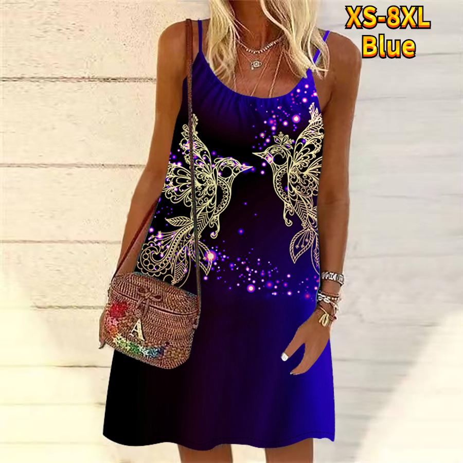 Women Flower Flying Side by Side Printed Mini Dress Sleeveless Party Dress Summer Beach Dress Sundress