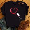 New Women T-Shirt Casual Short Sleeve T Shirt Women's Fashion Rose Red Wine Glass Printed Black T-Shirt Female Tops Tees