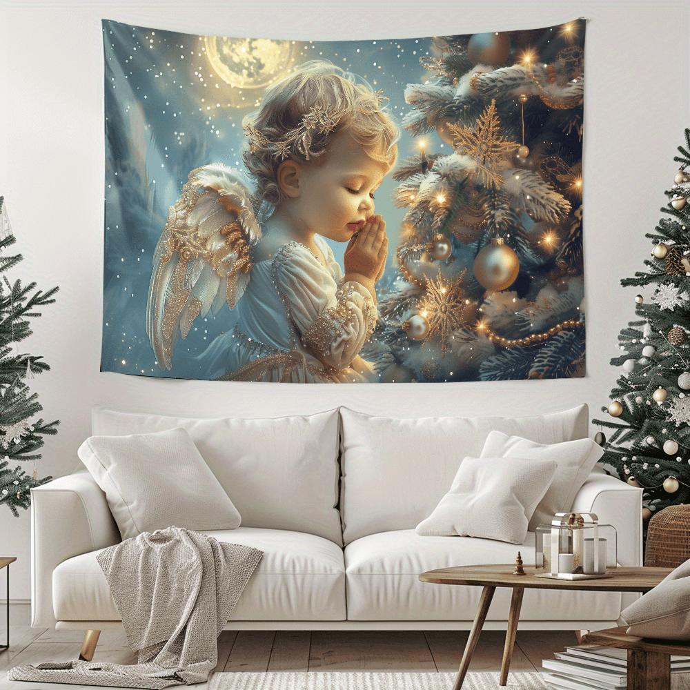 A Heavenly Christmas Angel Tapestry: Bring the Magic of the Holidays into Your Home with This Beautiful Wall Art Featuring