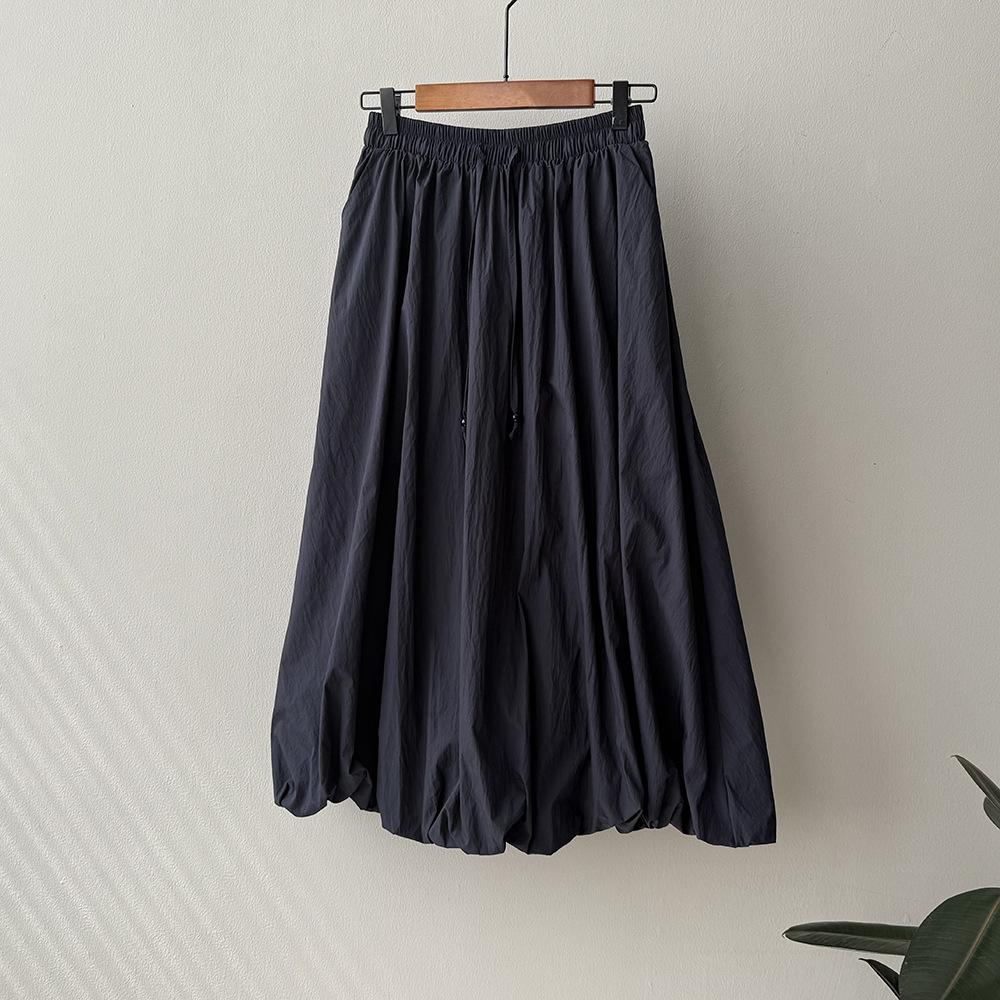 

Johnature Japanese Casual Puffy Bud Skirt Women Summer Elastic Waist Solid Color Simple Loose Pockets Women Skirts M