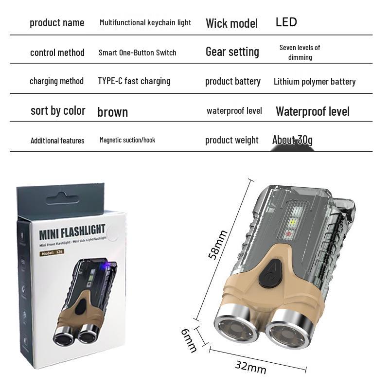 Compact Waterproof Multi-Function Keychain Flashlight with Magnetic Base and Emergency/Bike Warning Light