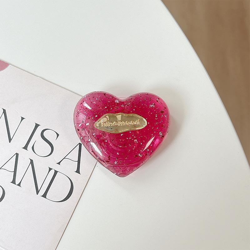 Solid Color Transparent Sequined Love Mobile Phone Airbag Bracket Pasted Retractable Lazy Desktop Watching Drama Support Ring Buckle