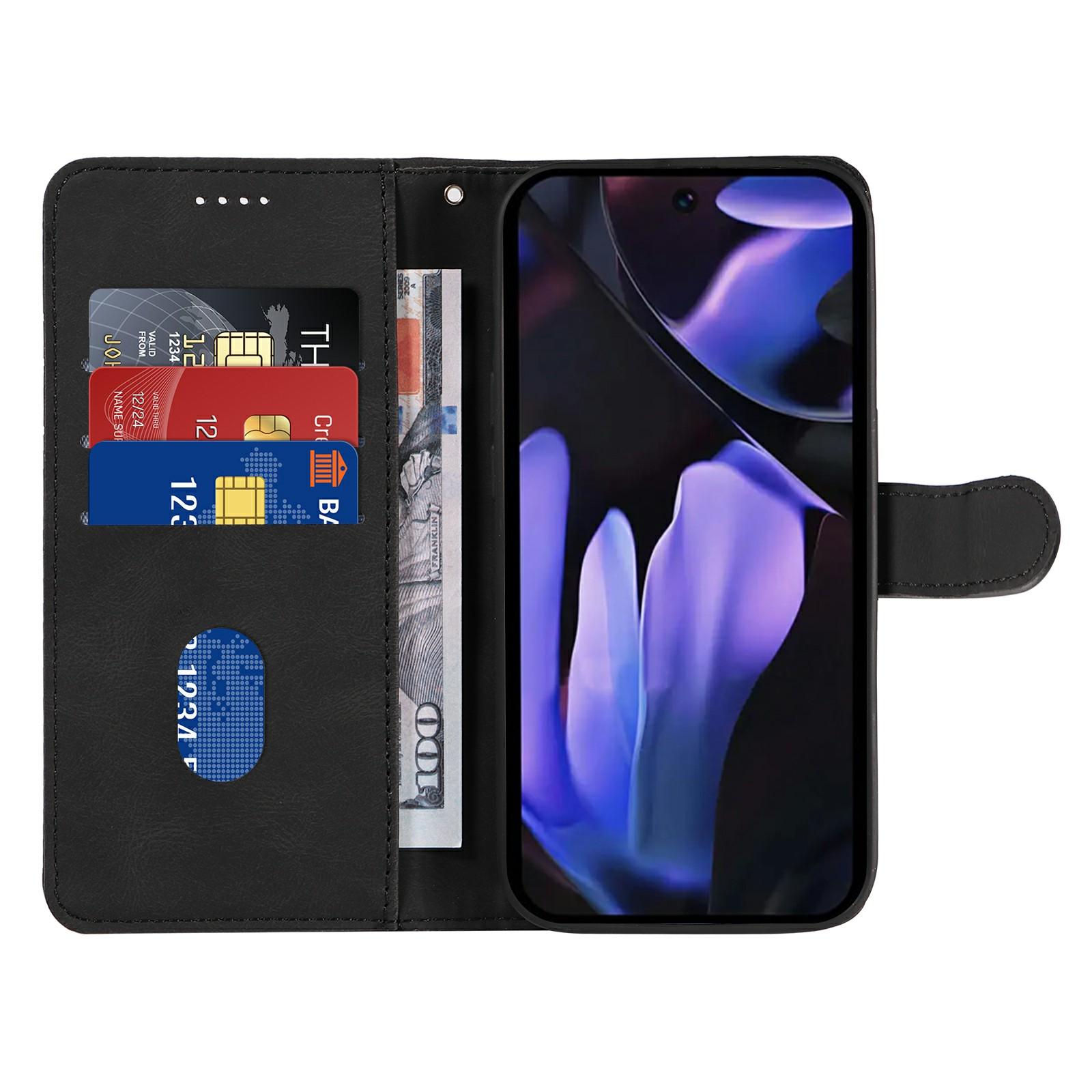 

For Google Pixel 9a Case Stand Wallet Leather Phone Cover Curved Line Wrist Strap Red