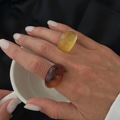 KunJoe Vintage Žlutohnědý Silný Akrylový Prsten Dámský Minimalistický Geometrický Pryskyřičný Široký Kloubový Prsteny Boho Šperky Dárek pro Páry 2026