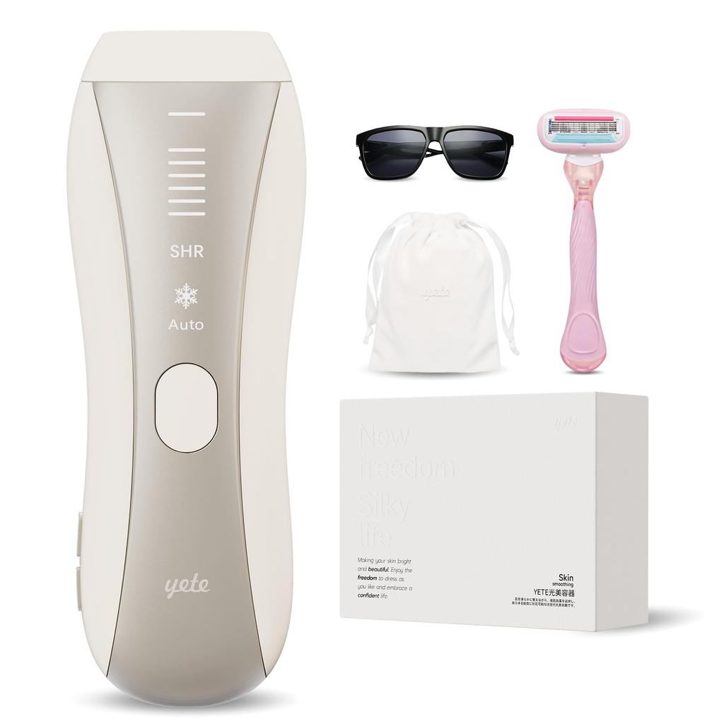 Yete IPL Hair Removal Sapphire SHR Continuous IPL Skin 6 Infinite Illumination VIO Full Body Home PSE Safety Certified Device, Cooling, Light, Sensor,