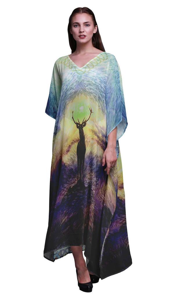 Phagun Deer Animal Womens Long Beach Kaftan Beachwear Bikini Coverup Maxi