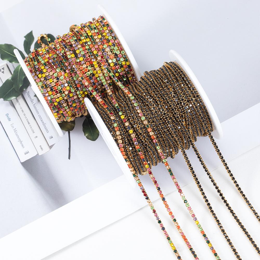 1Meter Stainless Steel Colorful Crystal Rhinestone Chain Sew-On Glue-On Trim Cube Chains for DIY Cloth Necklace Bracelet Choker