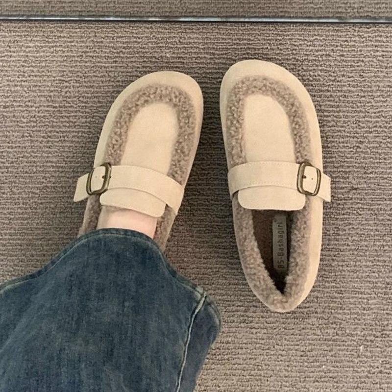 Pantofi de bumbac pentru femei Fashion Kidmi Retro Mocasini cu lână pentru femei Calduroși Toamnă și Iarnă 2025 Talpă moale de cauciuc cu un picior Papuci de casă pentru femei