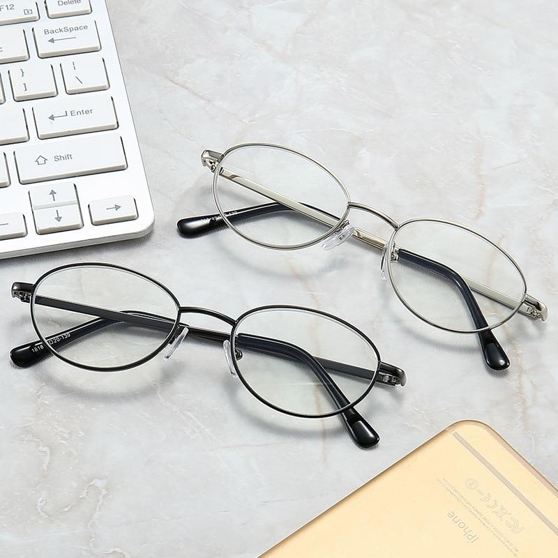 Retro Small Oval Anti-blue Light Computer Reading Glasses Women Man Metal Full Frame Glasses Diopter +1.0 To +4.0