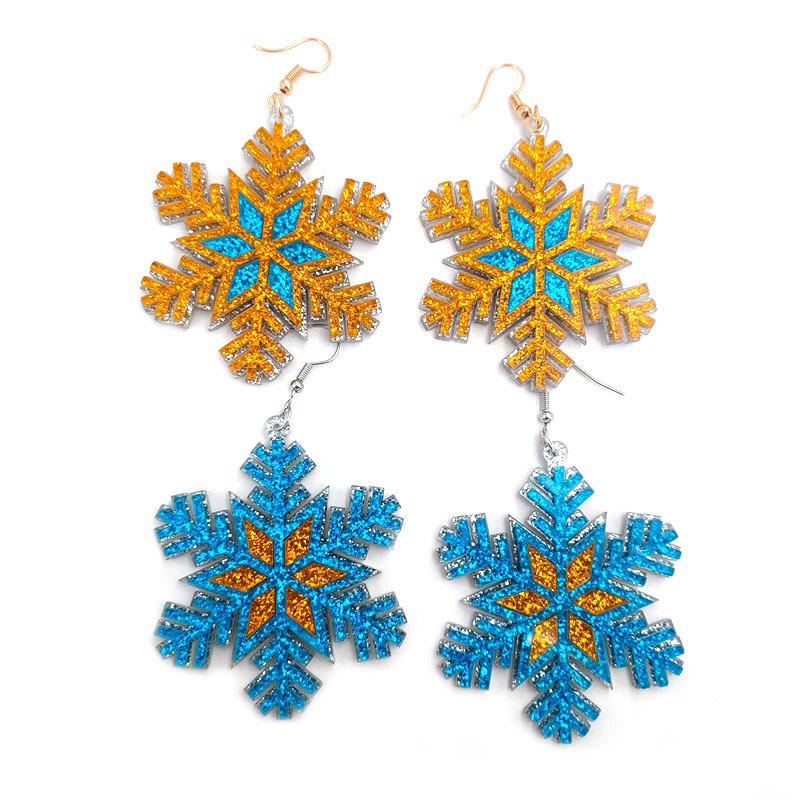 Blaue Schneeflocken Acryl Hängeohrringe - Festlicher Weihnachtsschmuck für Frauen