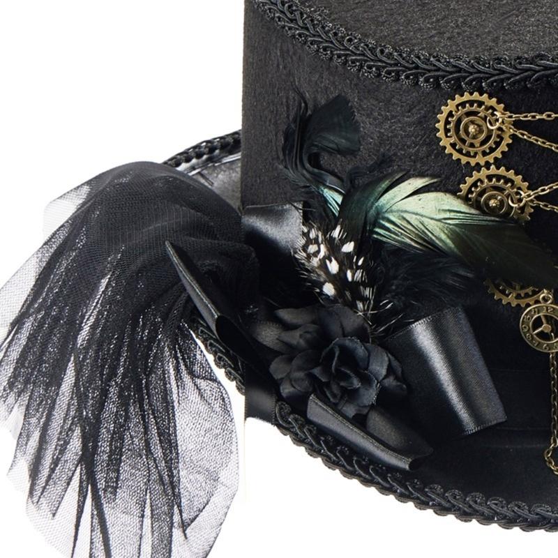 Gear Chain Fedoras Hat Halloween Girl Head Wear Medieval Steampunk Flat Top Hat