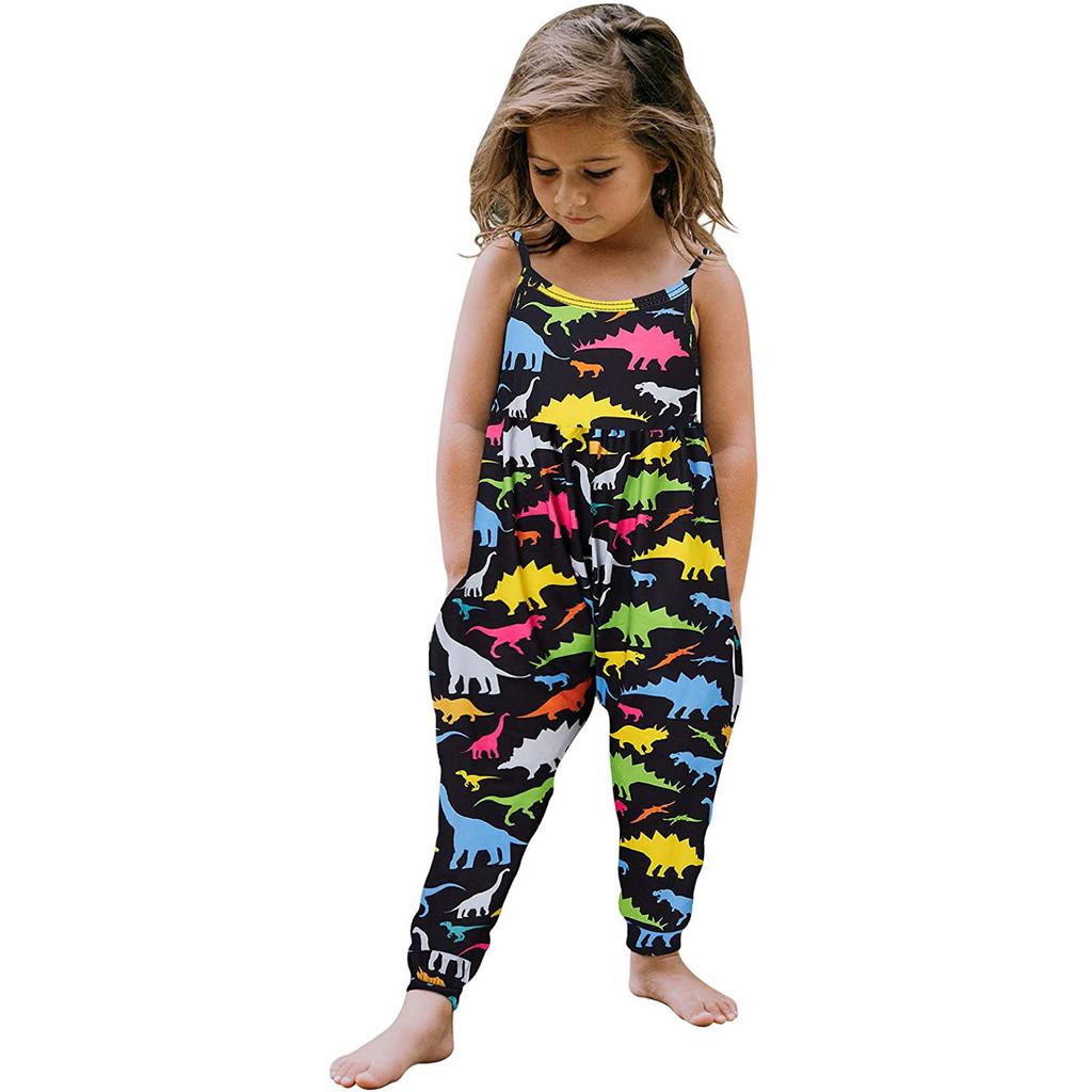 Toddler Girls Baby Kids Jumpsuit  Dinosaur Strap Romper Summer Outfits