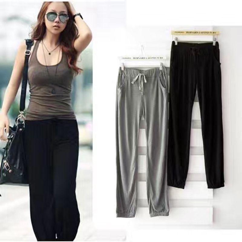 

[Daily Special Offer] Modal Baggy Pants Female Summer Casual plus Size Knickerbockers Yoga Pants Sports Harlan Loose Pants Light gray L (55.00 kg-62.50 kg